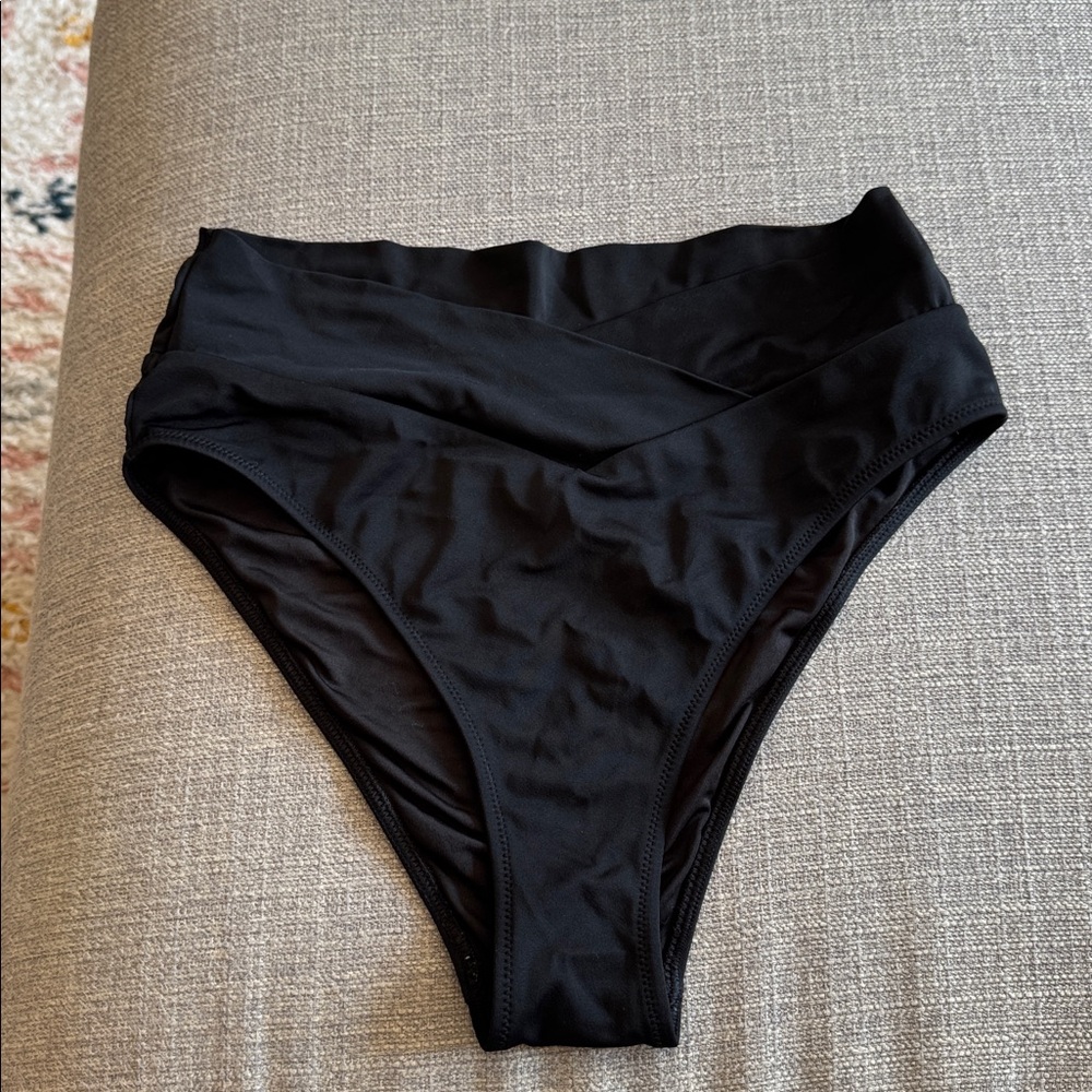 PINK Black Criss Cross High-Waisted Bikini Bottom